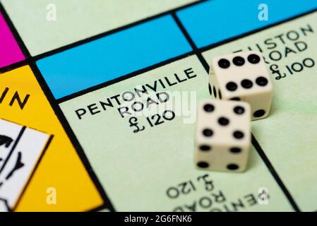 Close up of Pentonville Road on a traditional Monopoly board. Stock Photo
