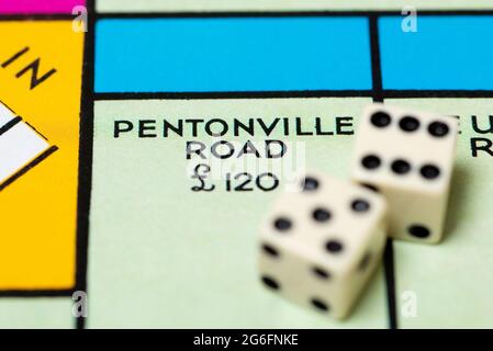 Close up of Pentonville Road on a traditional Monopoly board. Stock Photo