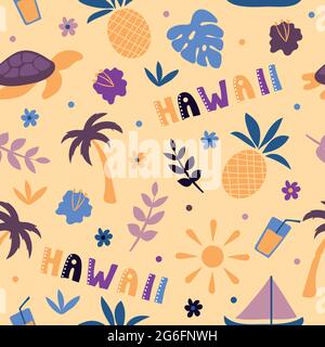 USA collection. Vector illustration of Hawaii theme. State Symbols - seamless pattern Stock Vector