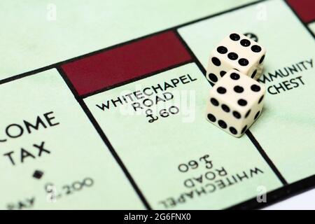 Close up of Whitechapel on a traditional Monopoly board. Stock Photo