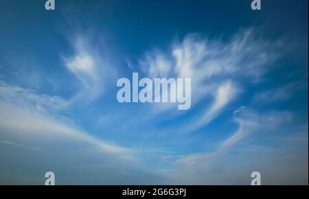 Blue sky with whie Cirrus clouds Stock Photo