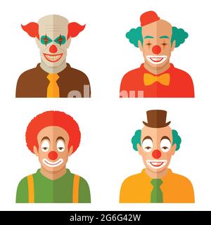 funny clown cartoon face, vector circus illustration, smile scary joker Stock Vector