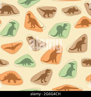 vector set silhouettes of dinosaur,animal illustration, retro pattern background Stock Vector