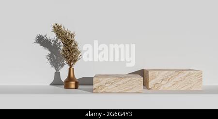 Realistic product promotion podium whit natural plants 3d. 3d rendering Stock Photo