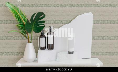 Realistic product promotion podium and cosmetics mockup template. 3d rendering Stock Photo