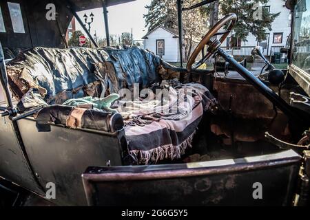 Interior of a vintage 1919 Ford Model T. Stock Photo