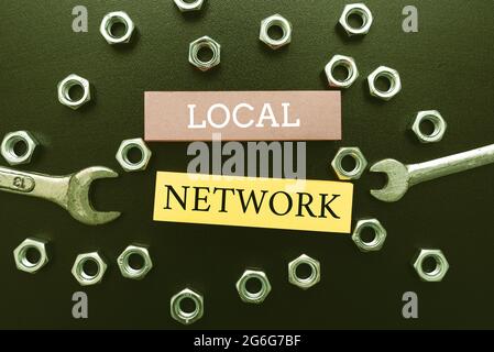 Handwriting text Local Network. Concept meaning Intranet LAN Radio Waves DSL Boradband Switch Connection Workshop Improvement Ideas Productivity Stock Photo