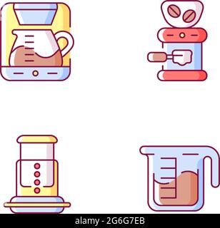 Coffee shop machine RGB color icons set Stock Vector