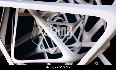 3d rendering geometric lines. Polyhedron from metal lattice structure. Computer generated technological backdrop Stock Photo