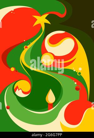 Poster with abstract christmas tree. Postcard design in flat style. Stock Vector