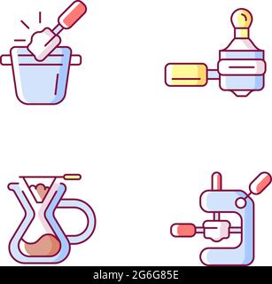 Coffee shop tools RGB color icons set Stock Vector