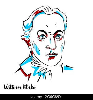 William Blake engraved vector portrait with ink contours. English poet, painter, and printmaker. Largely unrecognised during his lifetime, Blake is no Stock Vector