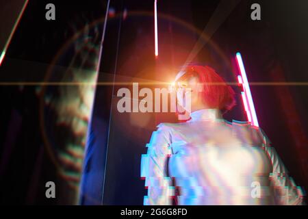 Artificial intelligence robot or virtual assistant interact with big data. Concept of future technology, virtual and extended reality. Stock Photo