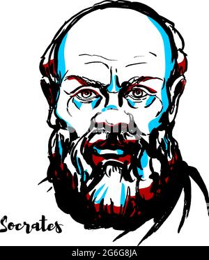Socrates engraved vector portrait with ink contours. Classical Greek (Athenian) philosopher credited as one of the founders of Western philosophy, and Stock Vector