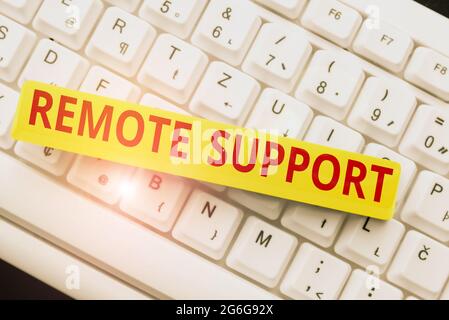 Sign displaying Remote Support. Word for type of secure service, which permits representatives to help Typing Cooking Lesson Guidebook, Retyping New Stock Photo