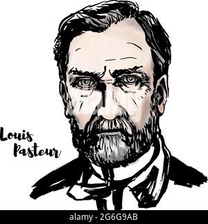 Louis Pasteur watercolor vector portrait with ink contours. French biologist, microbiologist and chemist renowned for his discoveries of the principle Stock Vector