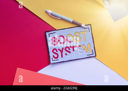 Inspiration showing sign Boost System. Business showcase Rejuvenate Upgrade Strengthen Be Healthier Holistic approach Colorful Perpective Positive Stock Photo