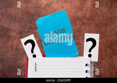 Conceptual display Leads Loading. Word Written on Initiating customer regards with the generating process Brainstorming The New Idea Of Solutions And Stock Photo