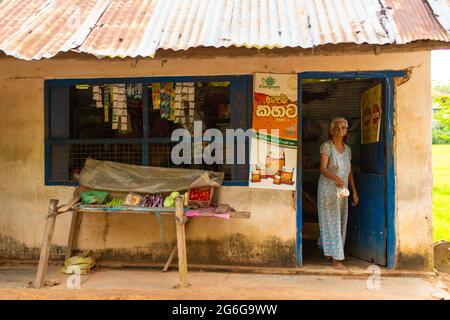 Poor shop in Sri Lanka with limited stock. Small assortment. Sri lanka - 02.02.2018 Stock Photo