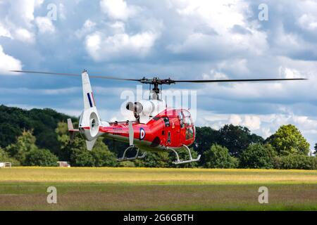 Gazelle Squadron Display Team - Westland Gazelle HT.3 (ZB627) airborne at Shuttleworth Military airshow on the 4th July 2021 Stock Photo