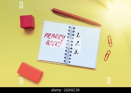 Writing displaying text Privacy Alert. Business concept warns the user from the risk that may steal your data Critical Thinking Finding Clues Stock Photo