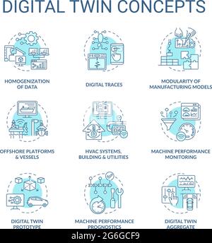 Digital twin concept icons set Stock Vector