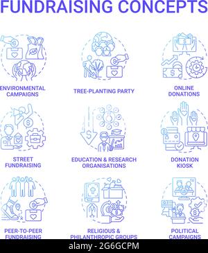 Fundraising concept icons set Stock Vector