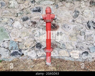 Typical red fire hydrant. Quebec city. Stock Photo