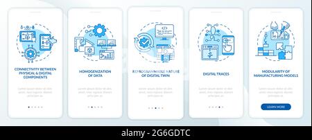 Digital twin characteristics onboarding mobile app page screen Stock Vector