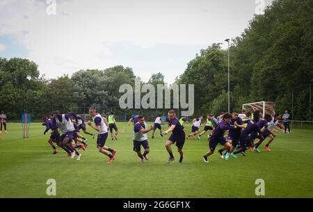 Anderlecht's players pictured during a training session of RSC Anderlecht during their stage in Alkmaar, The Netherlands, Tuesday 06 July 2021, in pre Stock Photo