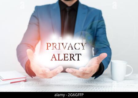 Writing displaying text Privacy Alert. Business approach warns the user from the risk that may steal your data Discussing Important Idea Presenting Stock Photo