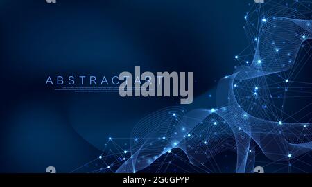 Digital network connection abstract background. Artificial intelligence and engineering technology. Big Data visualization. Global networks, Lines Stock Vector