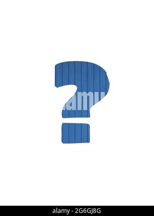 Question mark of the alphabet made with old blue wood, isolated on a white background Stock Photo