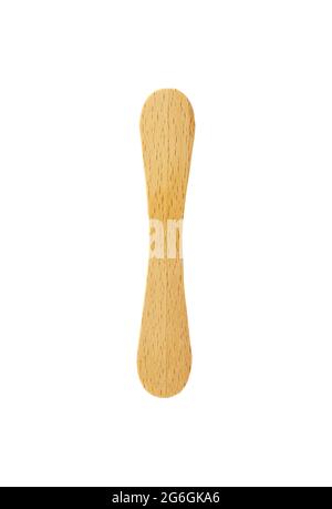 Wooden Ice cream stick isolated on white background. Ecological material. Eco friendly food accesories isolated on white background. Ice lolly stick. Stock Photo