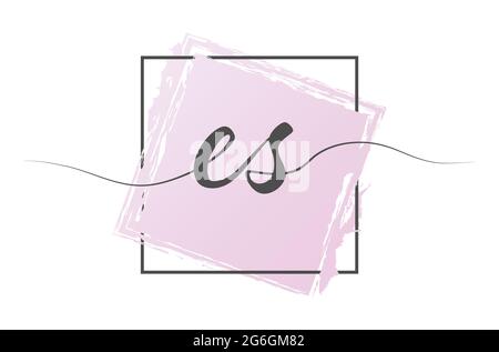 Calligraphic lowercase letters ES in a single line on a colored background in a frame. Vector illustration. Simple Style Stock Vector