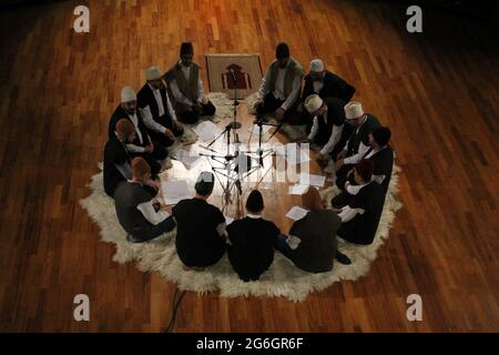 islamic music team, hall and audience Stock Photo