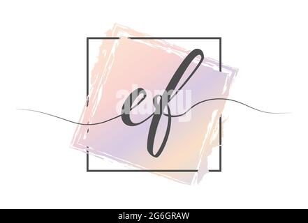 Calligraphic lowercase letters EF in a single line on a colored background in a frame. Vector illustration. Simple Style Stock Vector