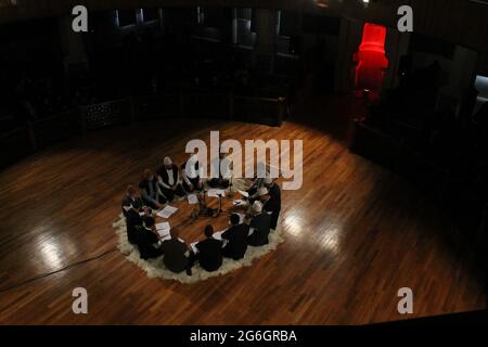 islamic music team, hall and audience Stock Photo