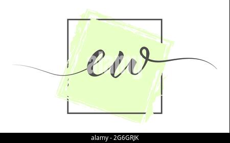 Calligraphic lowercase letters EW in a single line on a colored background in a frame. Vector illustration. Simple Style Stock Vector