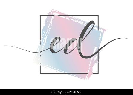 Calligraphic lowercase letters ED in a single line on a colored background in a frame. Vector illustration. Simple Style Stock Vector
