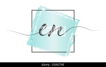 Calligraphic lowercase letters EN in a single line on a colored background in a frame. Vector illustration. Simple Style Stock Vector