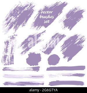 Set of freehand drawing. Collection of purple bicolor paint, ink brush strokes, brushes, blots, lines, grungy. Dirty elements (2) Stock Vector