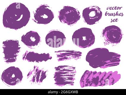 Collection of violet bicolor paint, ink brush strokes, brushes, blots, lines, grungy Dirty elements Stock Vector