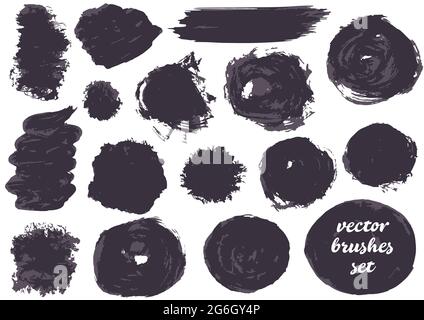 Set of freehand drawing. Collection of black bicolor paint, ink brush strokes, brushes, blots, lines, grungy. Dirty elements Stock Vector
