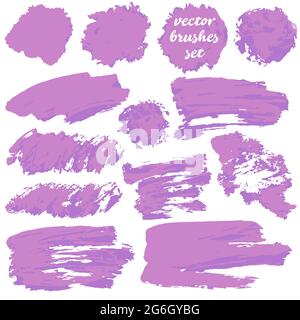 Collection of violet bicolor paint, ink brush strokes, brushes, blots, lines, grungy. Dirty artistic design elements, boxes, frames Vector Stock Vector