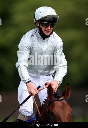 Jockey Joe Fanning at Pontefract Racecourse. Picture date: Tuesday July 6, 2021. Stock Photo