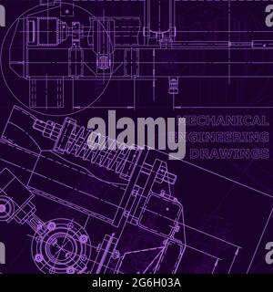 Blueprint, scheme, plan, sketch Technical illustrations background Purple cyberspace Stock Vector
