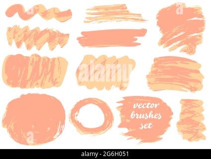 Collection of brown bicolor paint, ink brush strokes, brushes, blots, lines, grungy. Dirty design elements Stock Vector