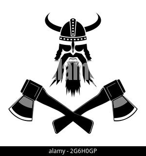 Viking Head Silhouettes Icon Isolated on White Background Stock Vector