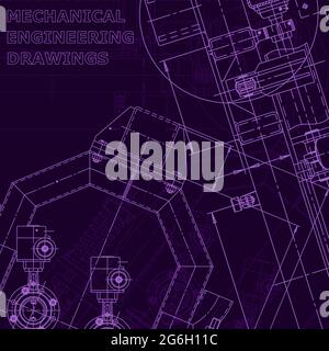 Blueprint, Sketch. Vector engineering illustration. Cover flyer Purple cyberspace Stock Vector